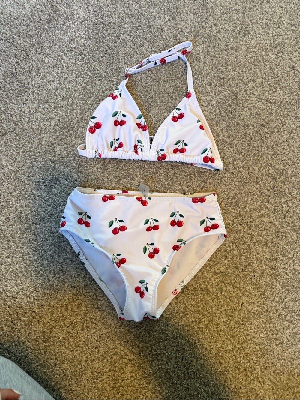 SHEIN White Girls' Cherry Print Bikini Set